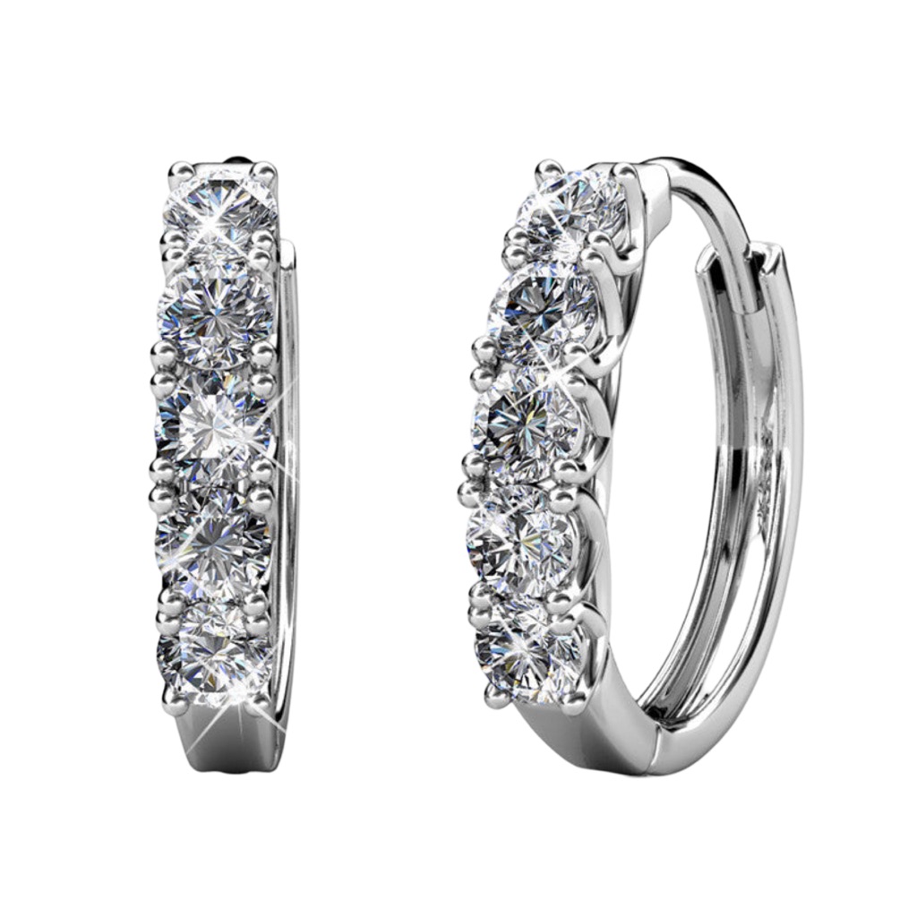 Cate & Chloe Silver Bethany Hoop Swarovski Crystal Huggies Earrings